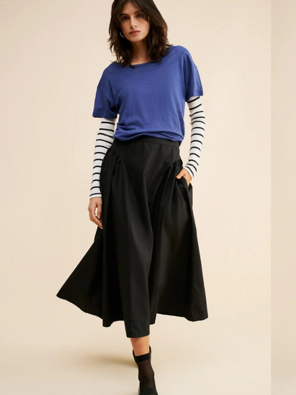 Free People Katia Maxi Skirt in Black Cotton Poplin Size 0
